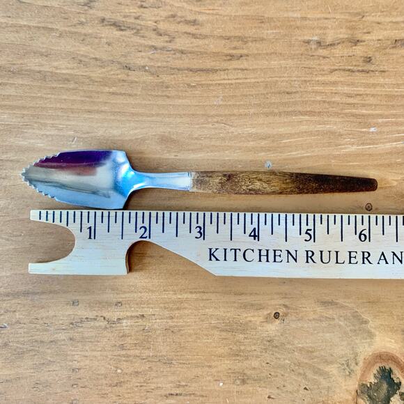 Vintage Grapefruit Spoon Wooden Handle Japan Stainless MCM Serrated Spoon - Picture 3 of 9
